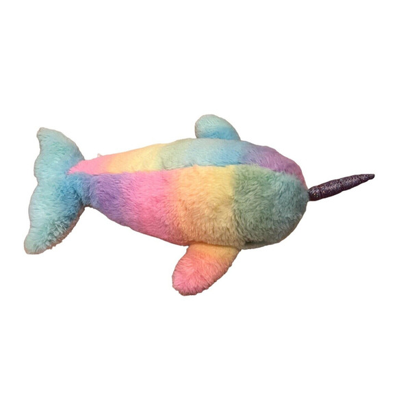 Fiesta Rainbow Tie-Dye Pastel Narwhal Whale Plush Stuffed Animal Toy 17" - Picture 5 of 6